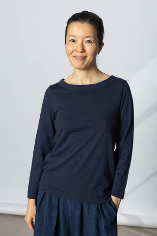 Lia Garment Dye Boat Neck Tee - Dark Navy