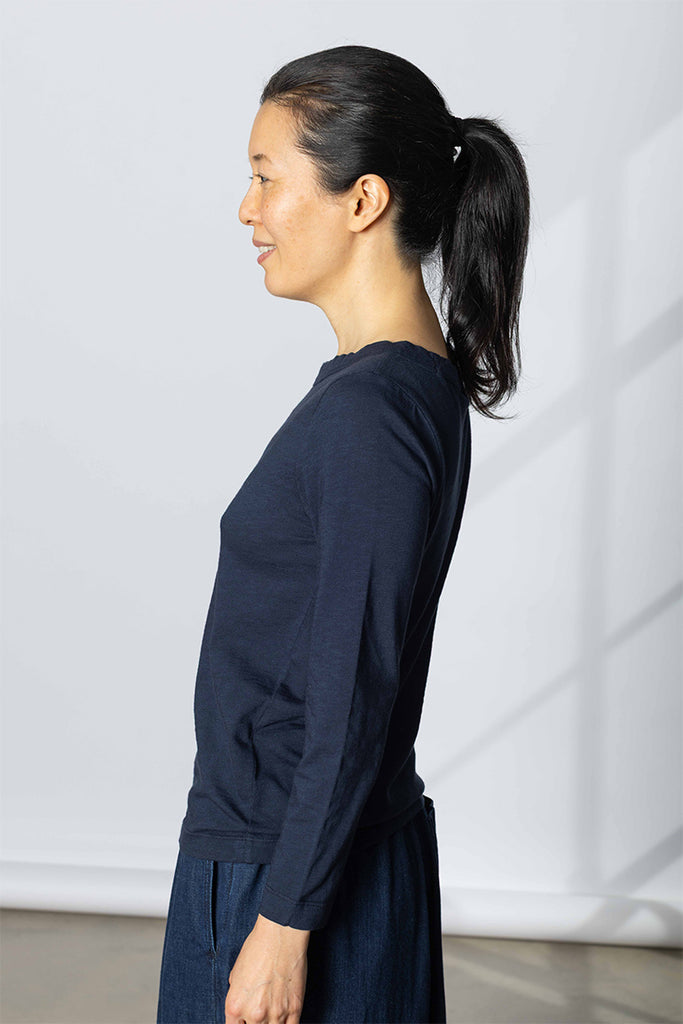 Lia Garment Dye Boat Neck Tee - Dark Navy
