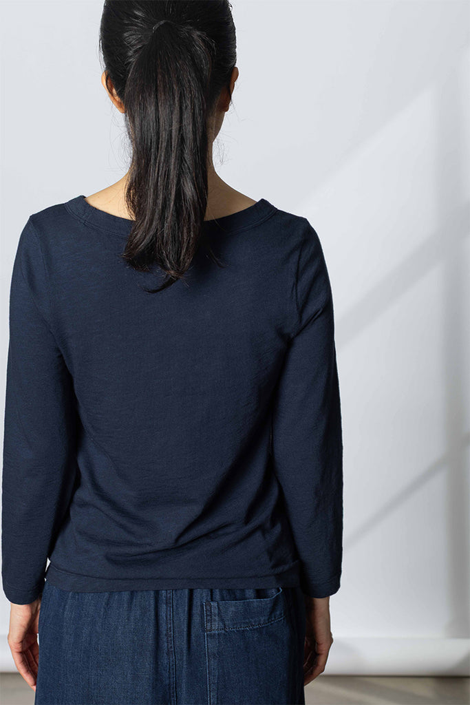 Lia Garment Dye Boat Neck Tee - Dark Navy