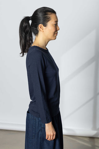 Lia Garment Dye Boat Neck Tee - Dark Navy