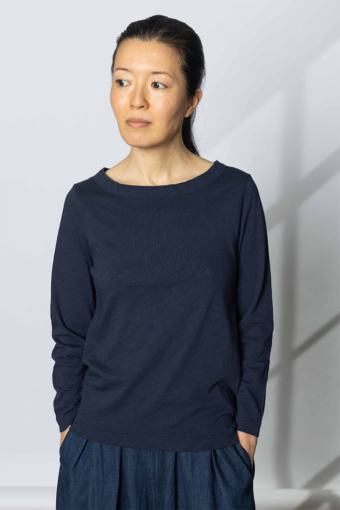 Lia Garment Dye Boat Neck Tee - Dark Navy