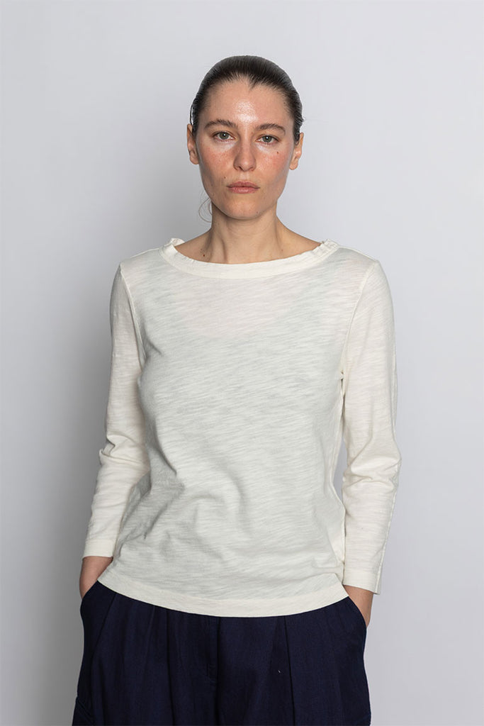 Lia Garment Dyed Boat Neck Tee - Chalk