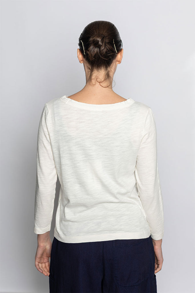 Lia Garment Dyed Boat Neck Tee - Chalk
