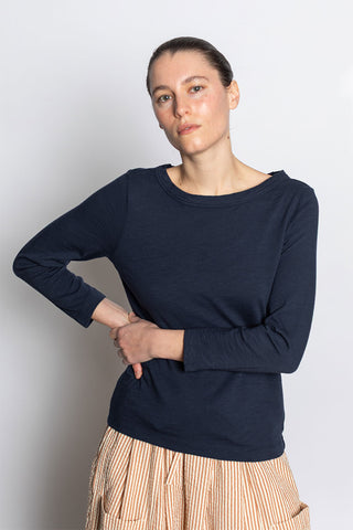 Lia Garment Dyed Boat Neck Tee - Dark Navy