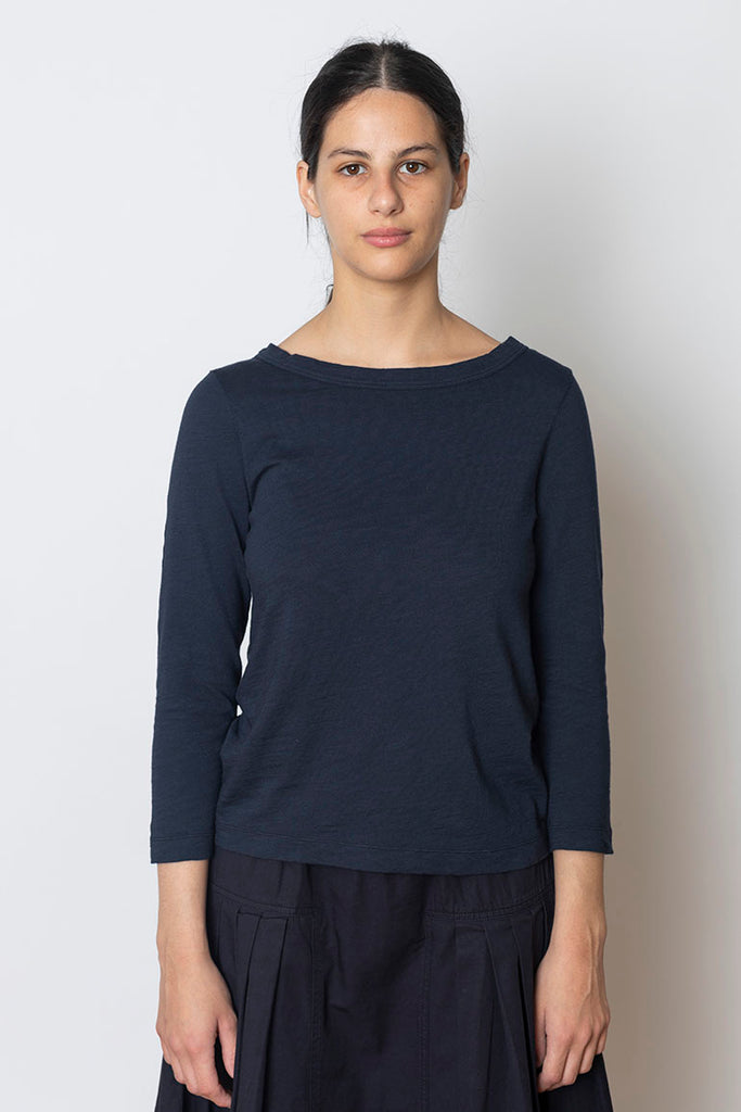 Lia Garment Dyed Boat Neck Tee - Dark Navy