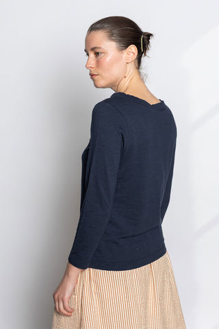 Lia Garment Dyed Boat Neck Tee - Dark Navy