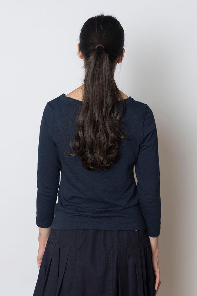 Lia Garment Dyed Boat Neck Tee - Dark Navy