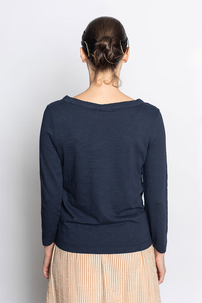 Lia Garment Dyed Boat Neck Tee - Dark Navy