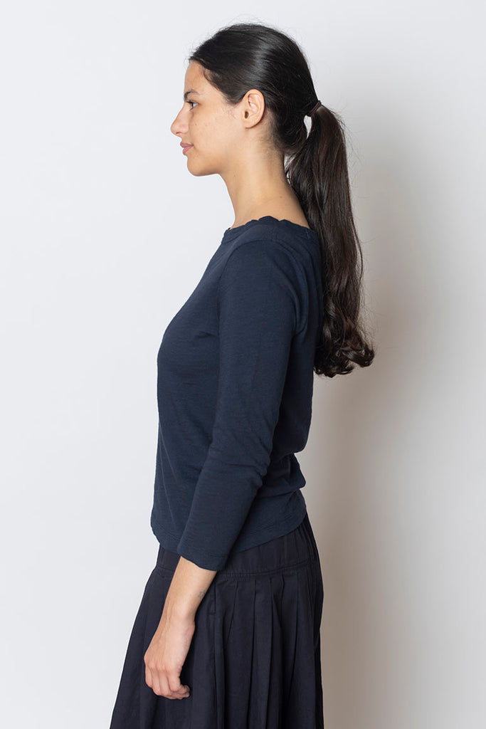 Lia Garment Dyed Boat Neck Tee - Dark Navy