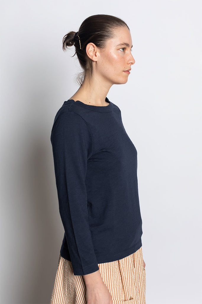 Lia Garment Dyed Boat Neck Tee - Dark Navy