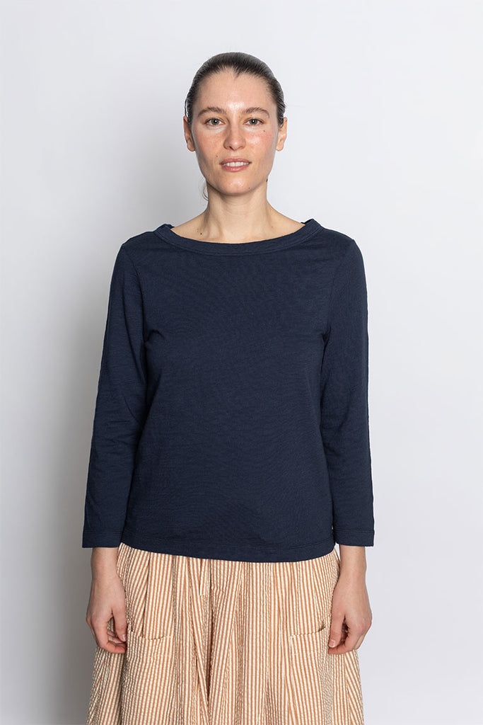 Lia Garment Dyed Boat Neck Tee - Dark Navy