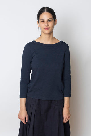 Lia Garment Dyed Boat Neck Tee - Dark Navy