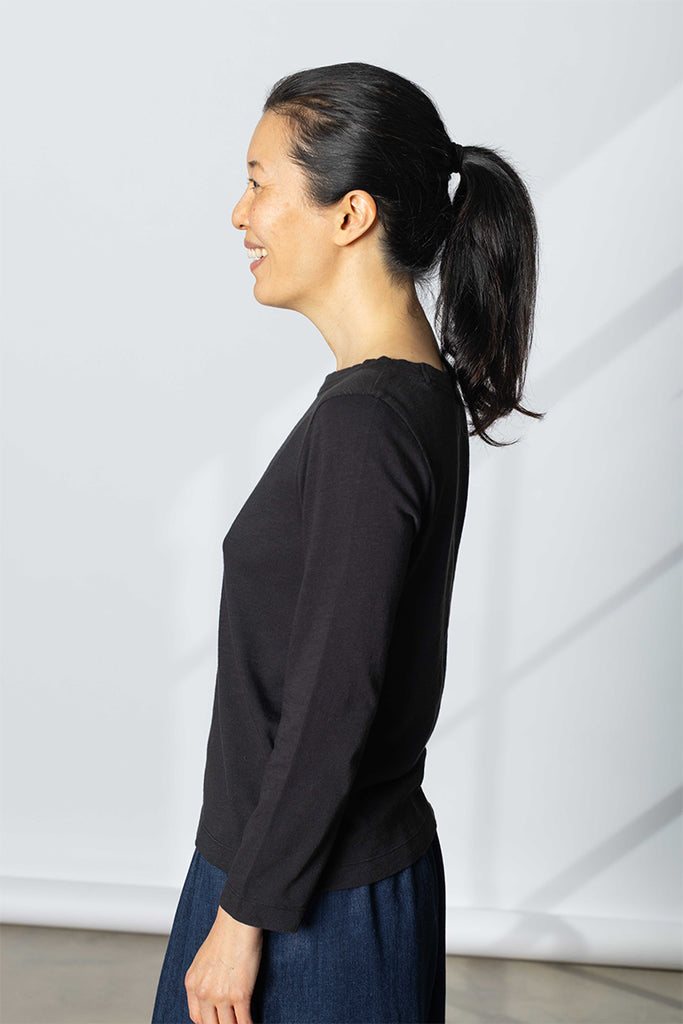 Lia Garment Dyed Boat Neck Tee - Carbon Black