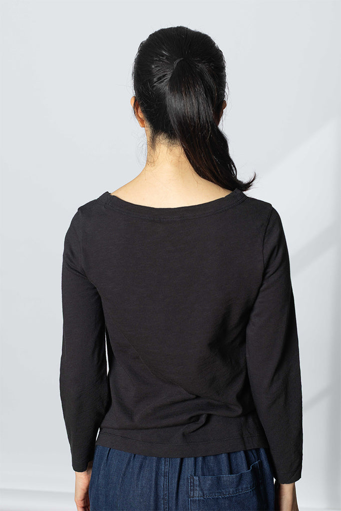 Lia Garment Dyed Boat Neck Tee - Carbon Black