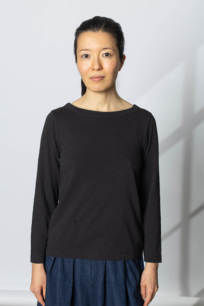 Lia Garment Dyed Boat Neck Tee - Carbon Black