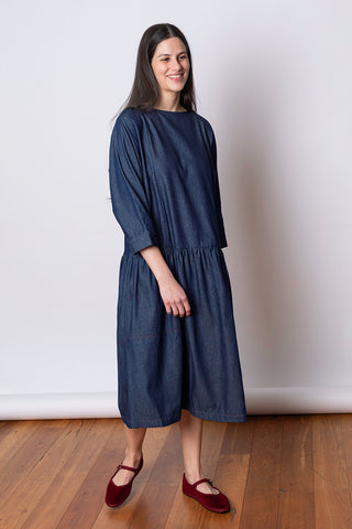 Limited Edition Denim Dropped Waist Dress - Dark Denim