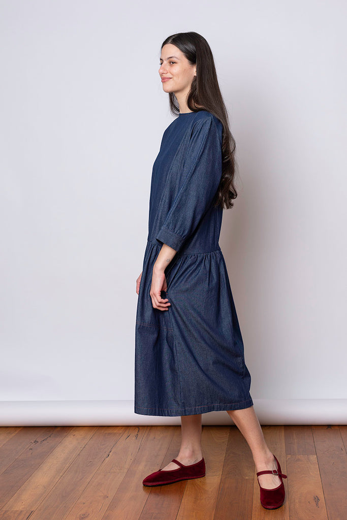 Limited Edition Denim Dropped Waist Dress - Dark Denim