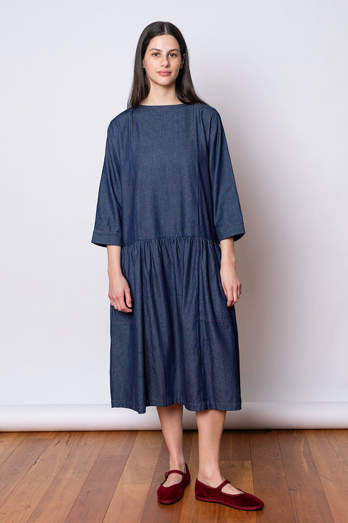 Limited Edition Denim Dropped Waist Dress - Dark Denim