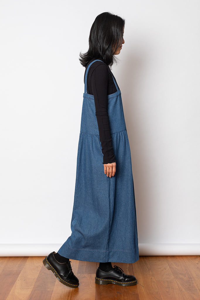 Denim pinafore long dress best sale