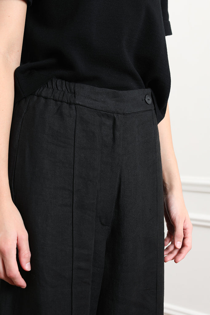 Linen Curved Pants - Black