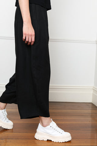 Linen Curved Pants - Black