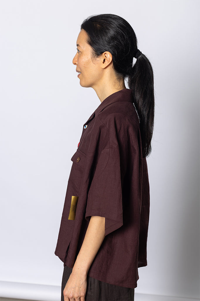 Linen Work Shirt - Bordeaux