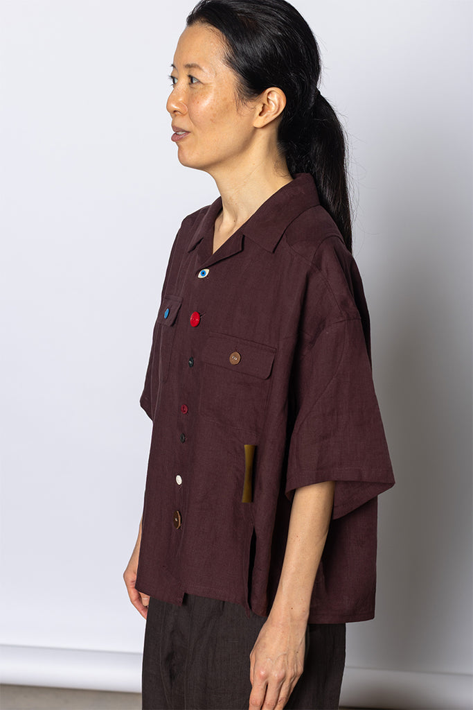 Linen Work Shirt - Bordeaux