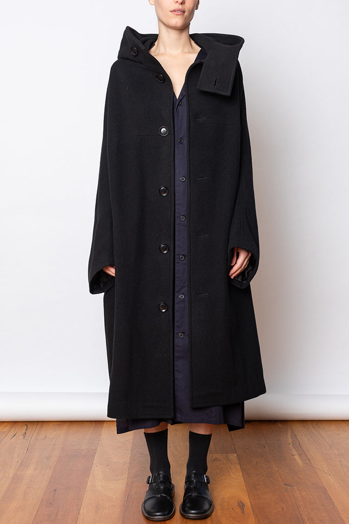 Long Cape Coat - Black