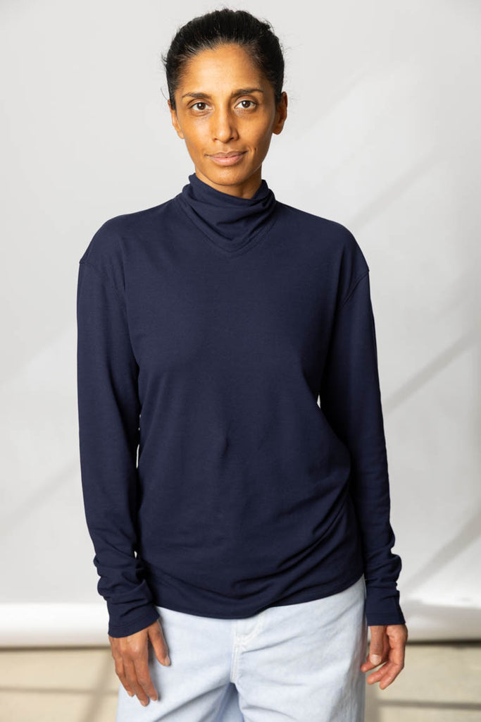 Long Sleeve Foulard Top - Dark Indigo