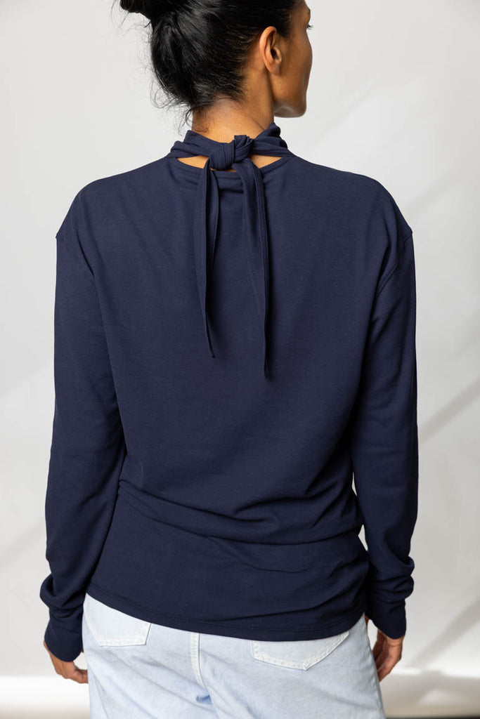 Long Sleeve Foulard Top - Dark Indigo