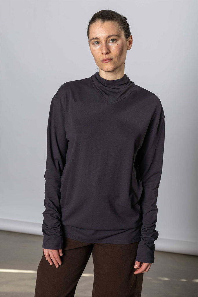 Long Sleeve Foulard Top - Basalt
