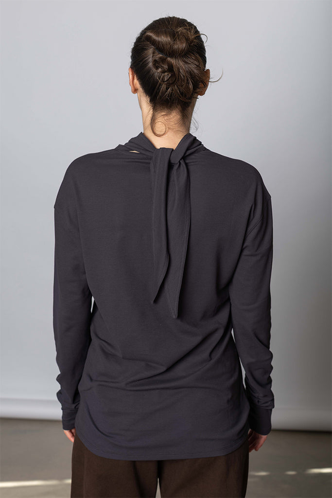 Long Sleeve Foulard Top - Basalt