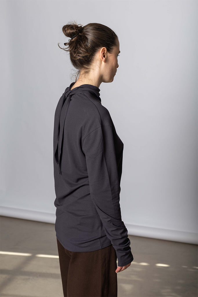 Long Sleeve Foulard Top - Basalt