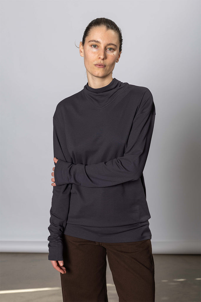 Long Sleeve Foulard Top - Basalt