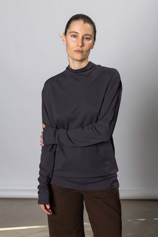 Long Sleeve Foulard Top - Basalt