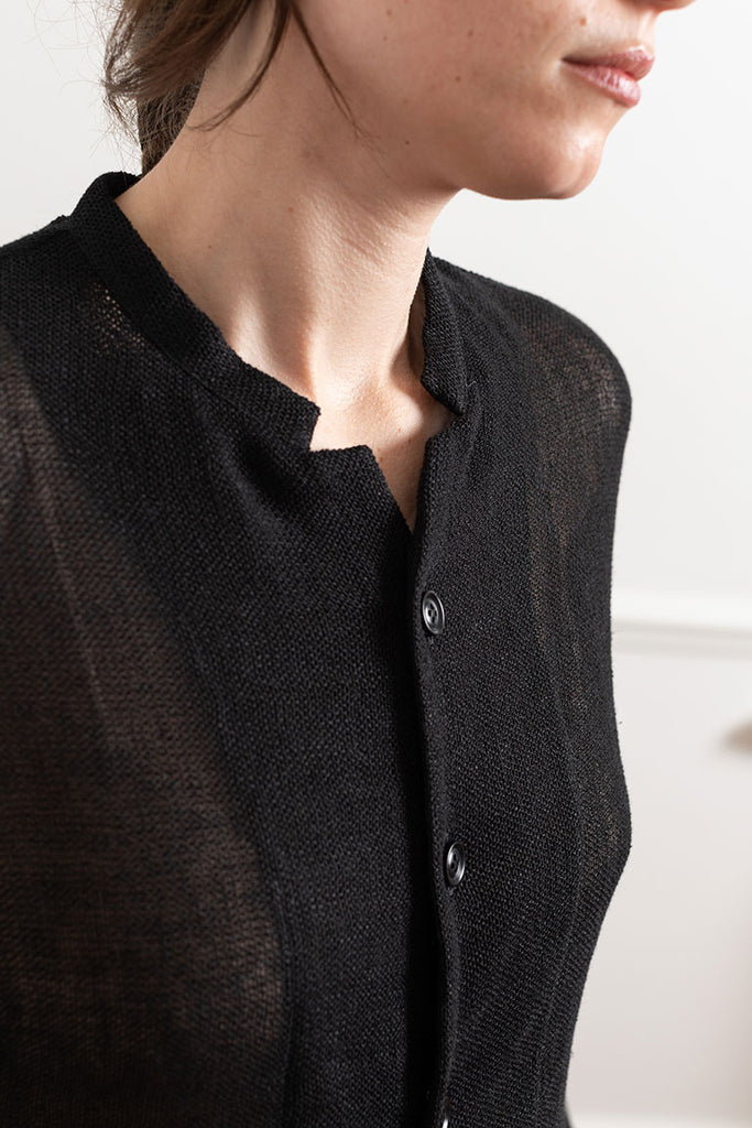 Loose Weave Half Sleeve Box Shirt - Black