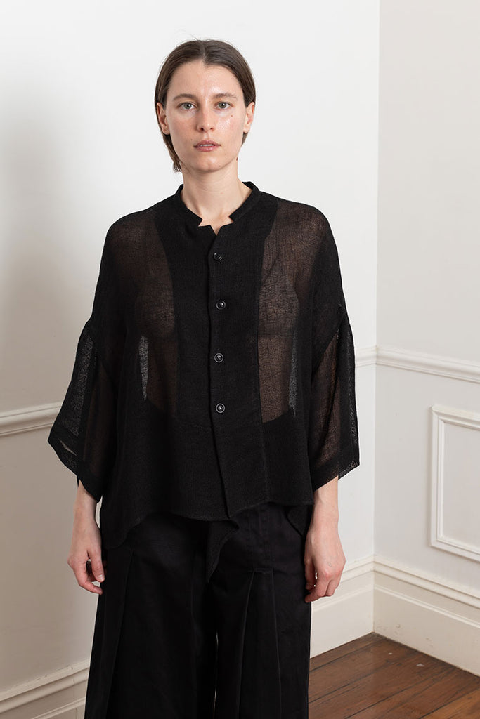 Loose Weave Half Sleeve Box Shirt - Black