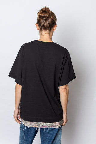Lurex Jacquard Trimmed T-Shirt - Black