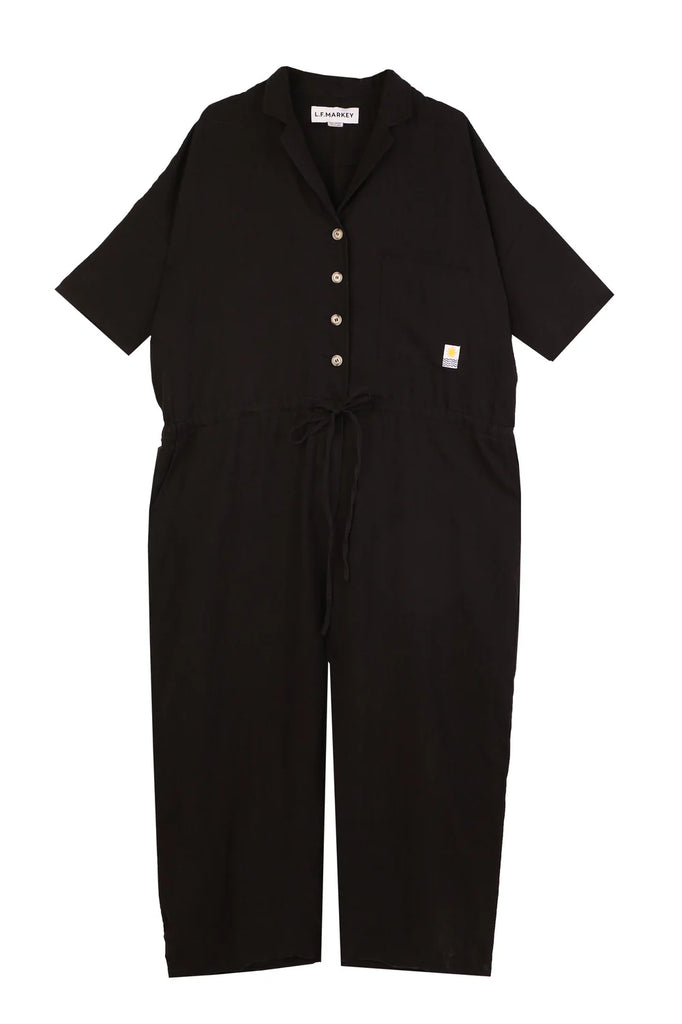LF Markey jumpsuit with short sleeves and button front.