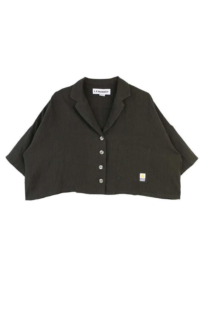Green linen short sleeve shirt made by LF Markey
