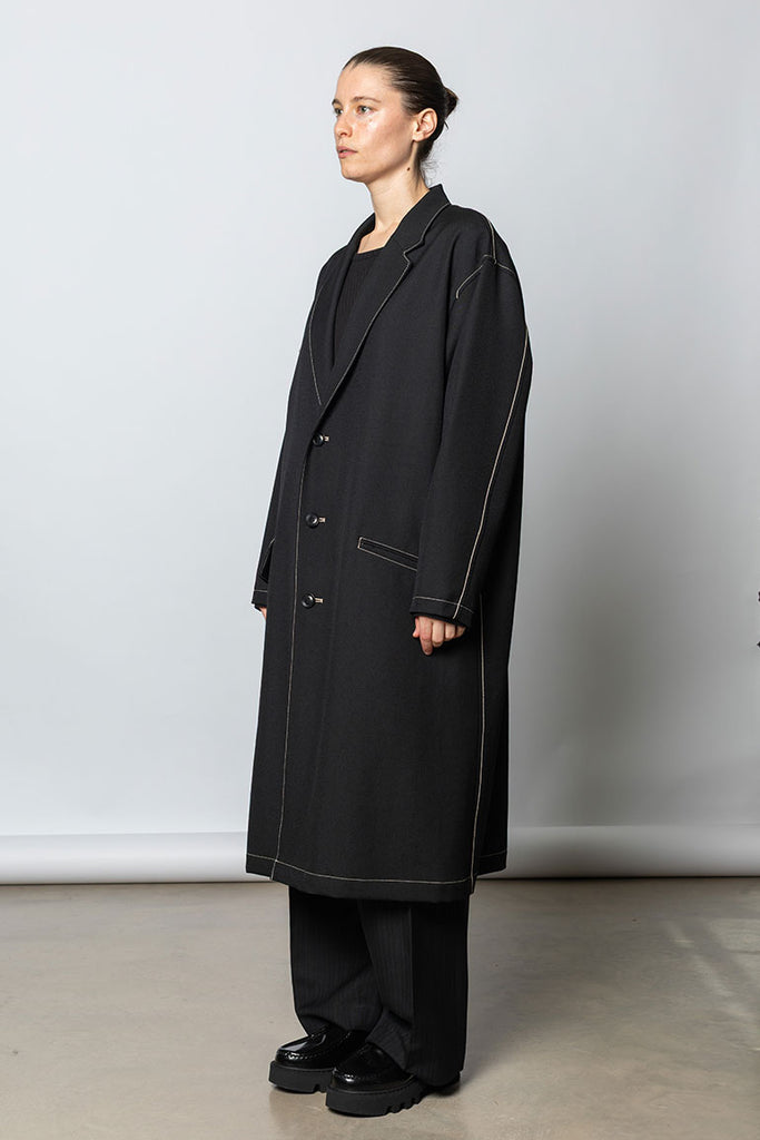 Marine Sailor 3 Button Tailored Coat - Black