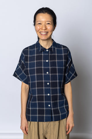 Market Check Cotton Linen Shirt - Denim Blue