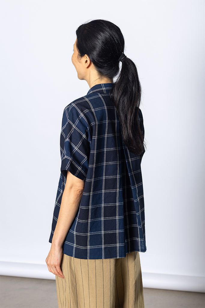 Market Check Cotton Linen Shirt - Denim Blue