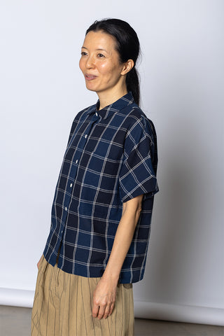Market Check Cotton Linen Shirt - Denim Blue