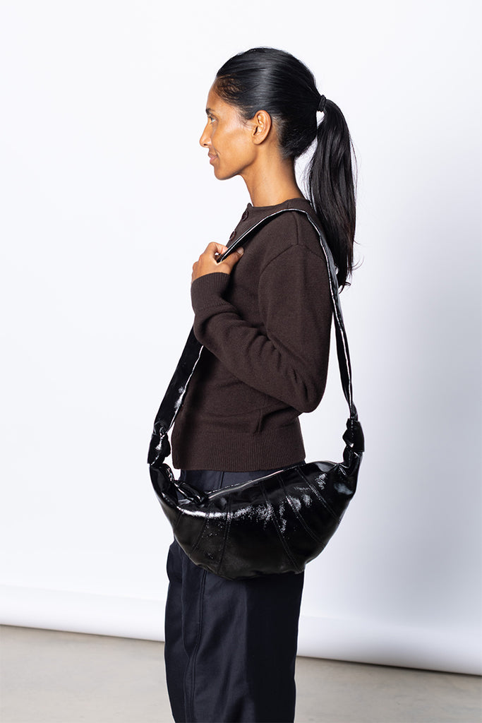 Medium Croissant Bag - Black Coated Cotton