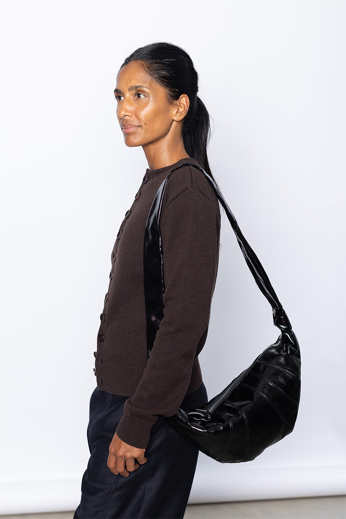 Medium Croissant Bag - Black Coated Cotton