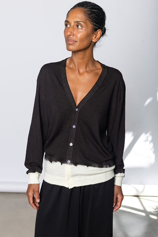 Merino Wool Cardigan - Dark Brown/Natural