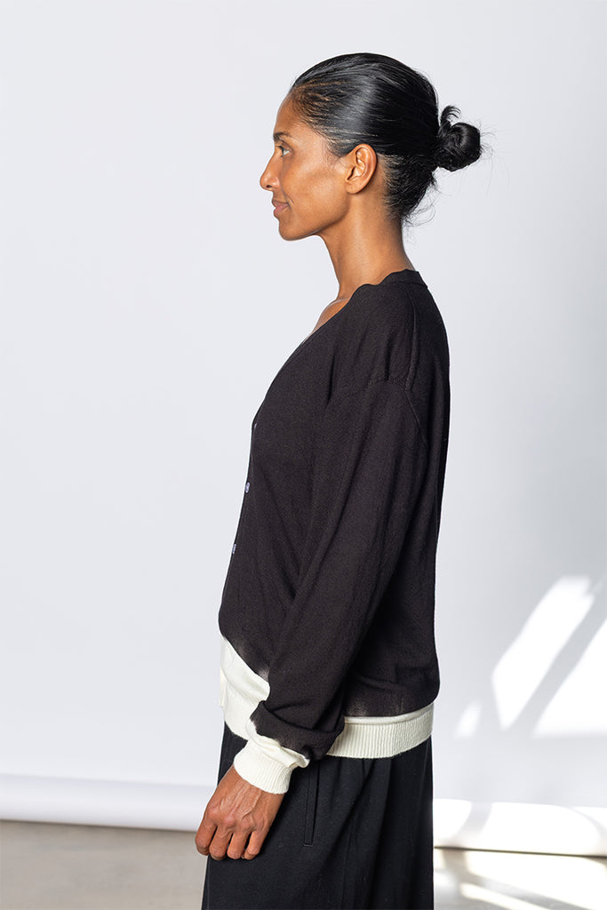 Merino Wool Cardigan - Dark Brown/Natural