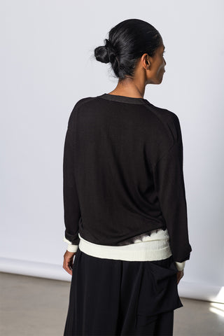 Merino Wool Cardigan - Dark Brown/Natural