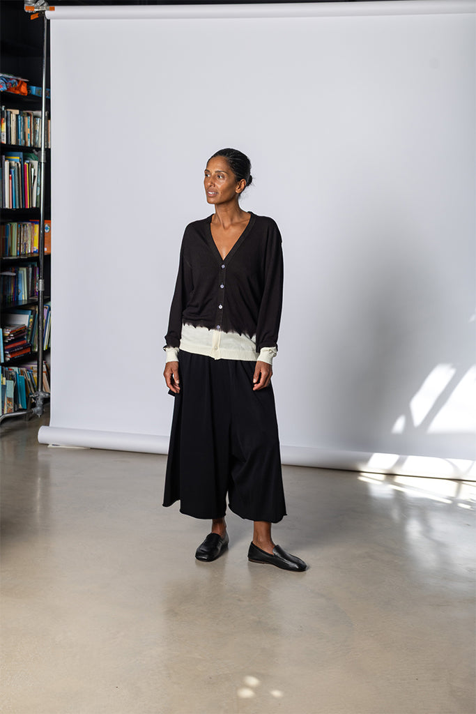 Merino Wool Cardigan - Dark Brown/Natural